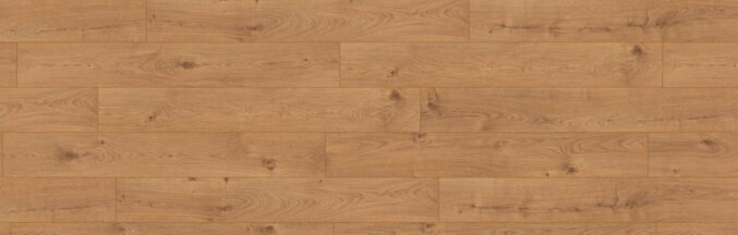 Nahaufnahme eines Laminats in brauner Eichenholzoptik mit dunklen Maserungen