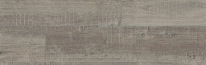 Nahaufnahme eines Laminats in grauer und rustikaler Eichenholzoptik