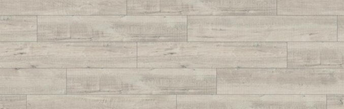 Nahaufnahme eines Laminats in cremeweißer Eichenholzoptik in einem Wohnzimmer mit grauen Akzenten 