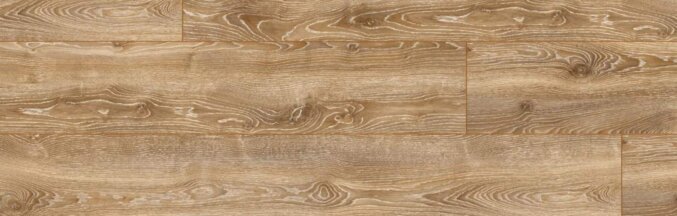 Nahaufnahme des Laminats Highland Eiche Bronze D4795. Das Laminat hat eine braune Holzoptik mit einem Einfluss von Bronze und besonders breite Dielen.