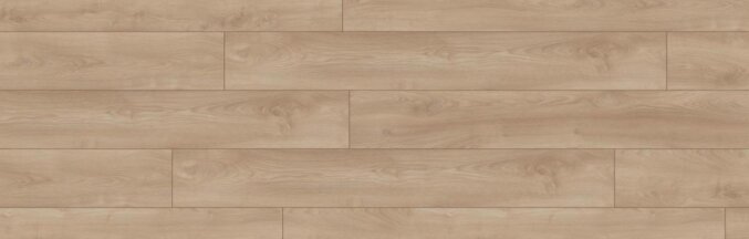 Nahaufnahme des Laminats iMakro Eiche Hell D4752. Das Laminat hat eine Eichenholzoptik in beiger Farbe und feiner Holzmaserung und besonders lange Dielen.