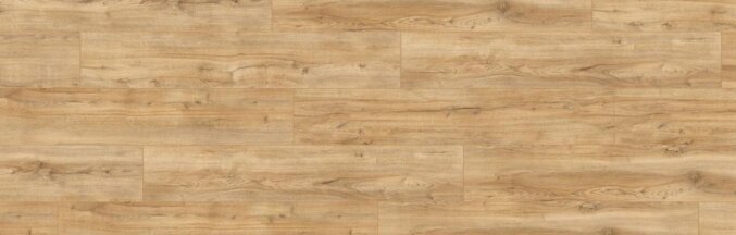 Nauhaufnahme des Laminats Laminat Montmelo Eiche Natur D3661. Das Laminat hat eine rustikale Eichenholzoptik mit dunklen Rissen und breite Dielen. Gefärbt in Hellbraun.