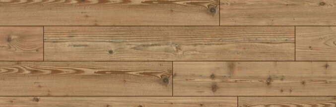 Nahaufnahme eines Laminats in der Optik von braunem Pinienholz mit starken Furchen und Rissen 