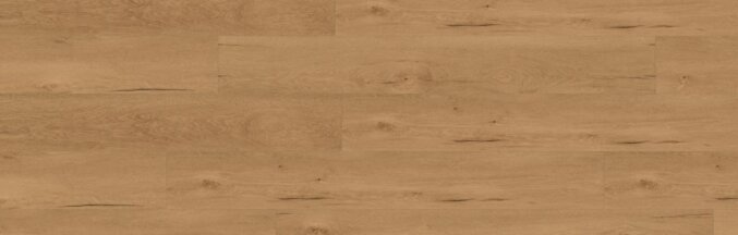 Nahaufnahme des Laminats Nordic Eiche Natur D81182. Das Laminat hat eine braune Eichenholzoptik mit dezenten Furchen und Rissen.