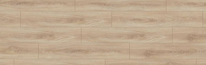 Nahaufnahme des Laminats Village Eiche D4164. Das Laminat hat eine Eichenholzoptik und ist gefärbt in Beige.