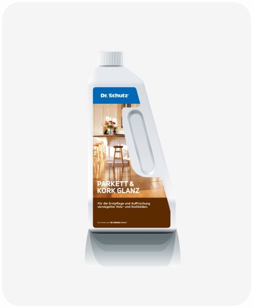 Dr. Schutz Parkett & Kork Glanz vor weißem Hintergrund