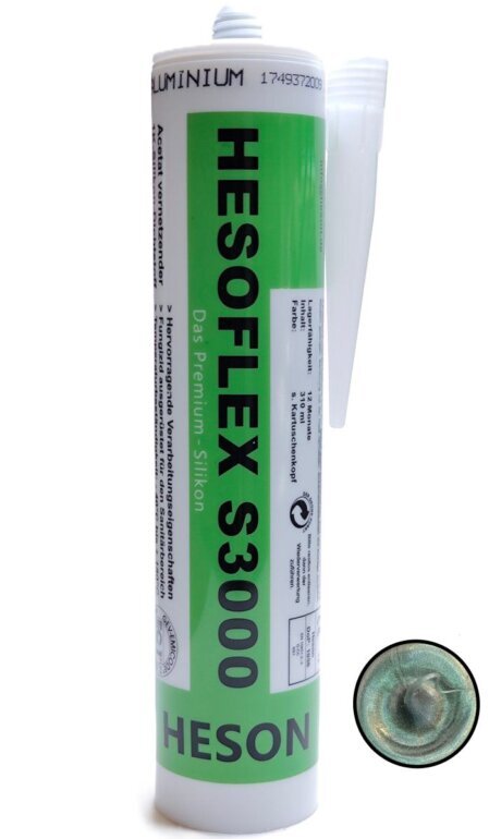 Silikon des Herstellers Heson in der Farbe Aluminium<br />Fungizit ausgerüstet und Alterungs- und UV-Beständig. 