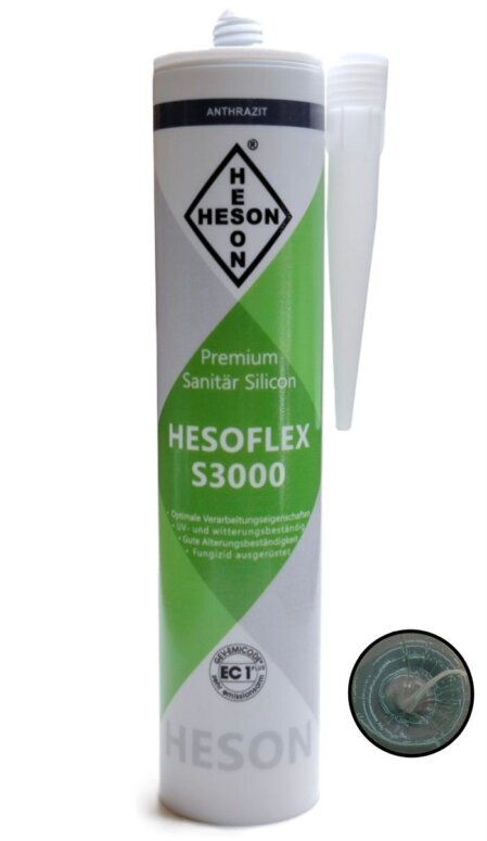 Silikon des Herstellers Heson in der Farbe Anthrazit.<br />Fungizit ausgerüstet und Alterungs- und UV-Beständig. 