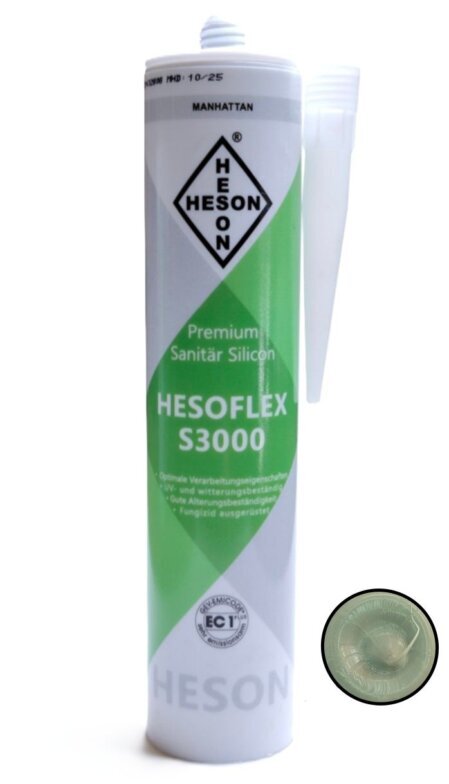 Silikon des Herstellers Heson in der Farbe Grau Manhattan.<br />Fungizit ausgerüstet und Alterungs- und UV-Beständig. 