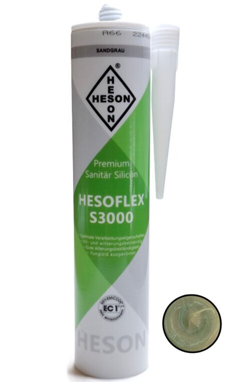 Silikon des Herstellers Heson in der Farbe Sandgrau.<br />Fungizit ausgerüstet und Alterungs- und UV-Beständig. 