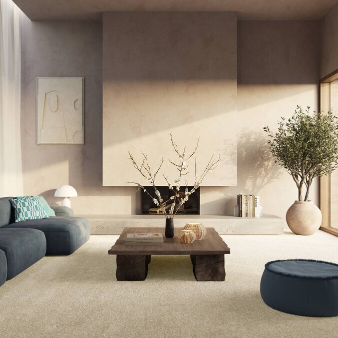 Teppichboden in Beige in einem Wohnzimmer