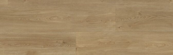 Foto einer Diele Klick Vinyl Eiche Perlgold. Die natürliche braune Holzoptik wird durch feine aber gut sichtbare Holzmaserungen unterstrichen