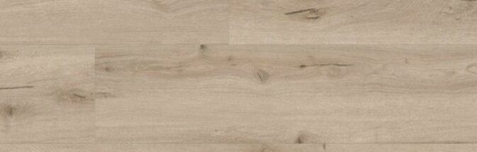 Bild einer Diele des Klick Vinyl Eiche Creme. Erkennbar ist eine optisch sanfte Holzmaserung in Cremefarben. Einzelne schwarze Risse sind erkennbar.